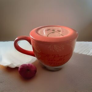 ABBEY PRESS Friend Prayer Mug w Lid God Christian Psalm 4:7 Floral Peach Color